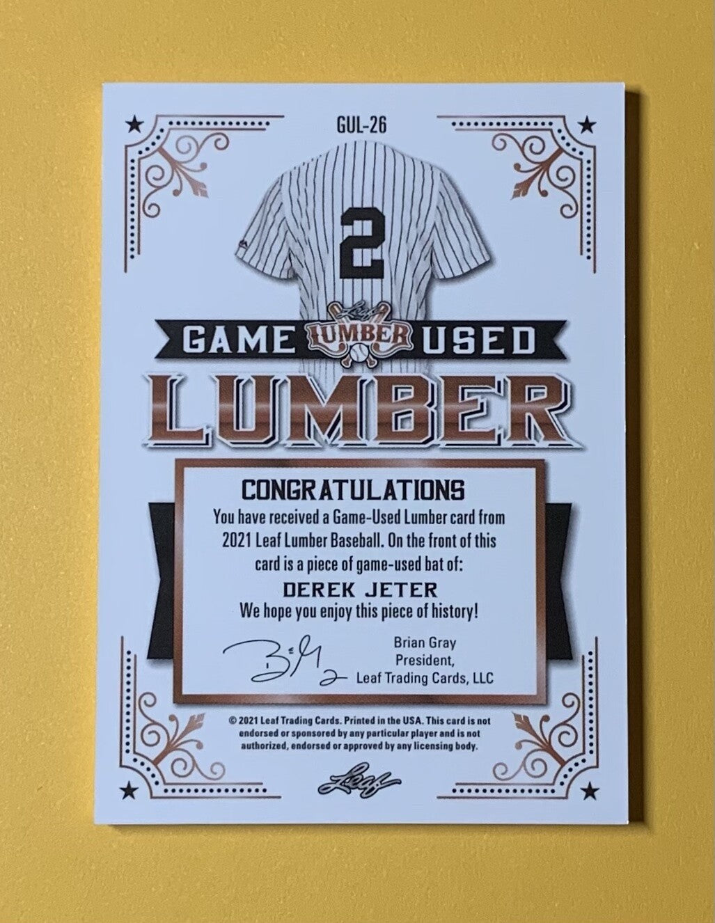 2021 LEAF LUMBER DEREK JETER GAME USED LUMBER /25 #GUL-26 YANKEES HOF 