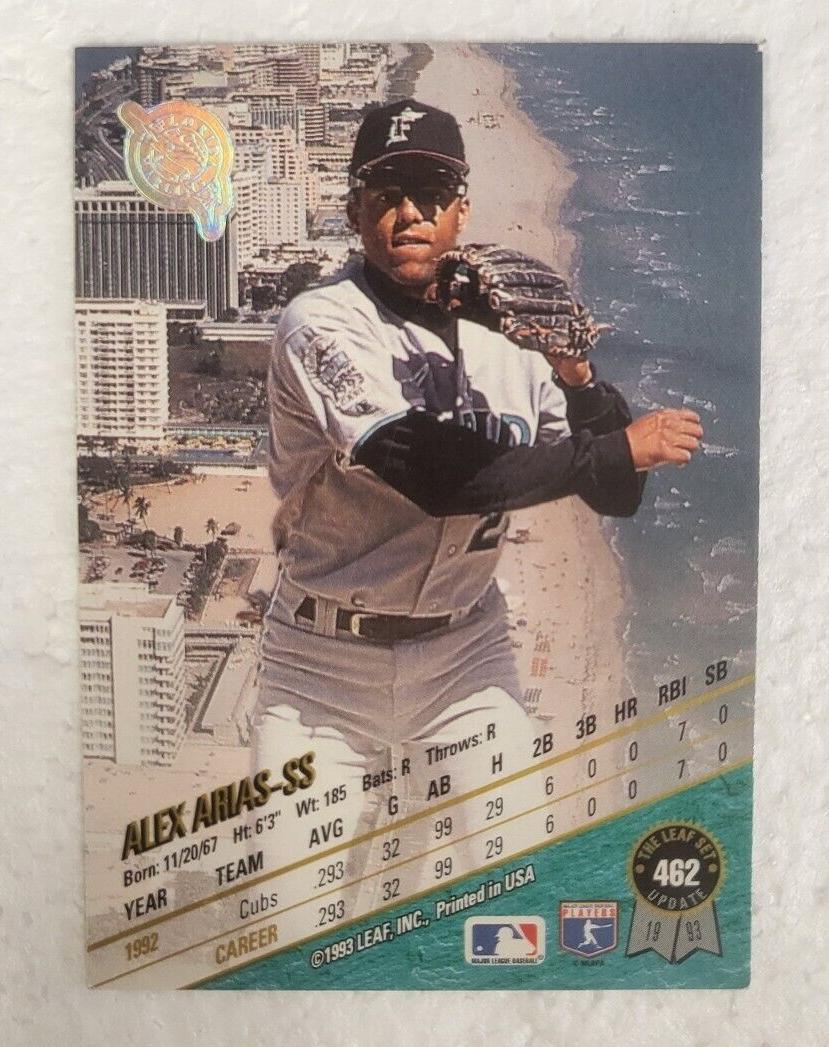 1993 LEAF ALEX ARIAS FLORIDA MARLINS SIGNED AUTO CARD #462 W/COA