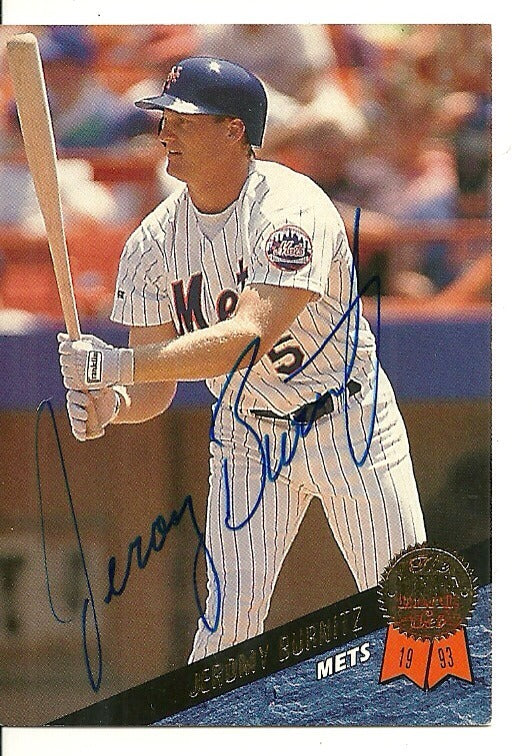 JEROMY BURNITZ NEW YORK METS SIGNED AUTO 1993 LEAF CARD #503 W/COA