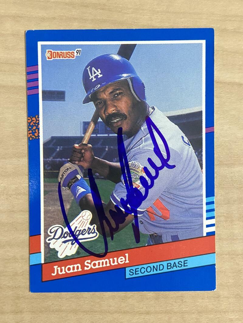 JUAN SAMUEL LOS ANGELES DODGERS SIGNED 1991 DONRUSS SERIES 1 CARD #62 W/COA
