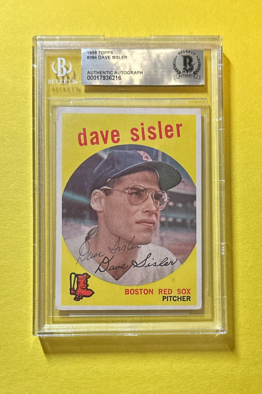 1959 TOPPS DAVE SISLER #384 BECKETT AUTHENTIC SIGNED AUTOGRAPHED CARD RED SOX