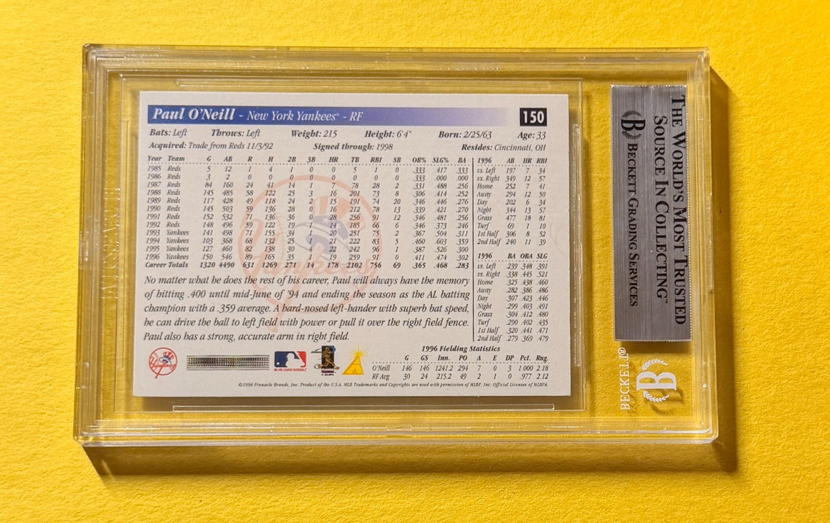 1997 SCORE PAUL O'NEILL PREMIUM #150 SIGNED AUTO CARD BECKETT AUTHENTIC NYY