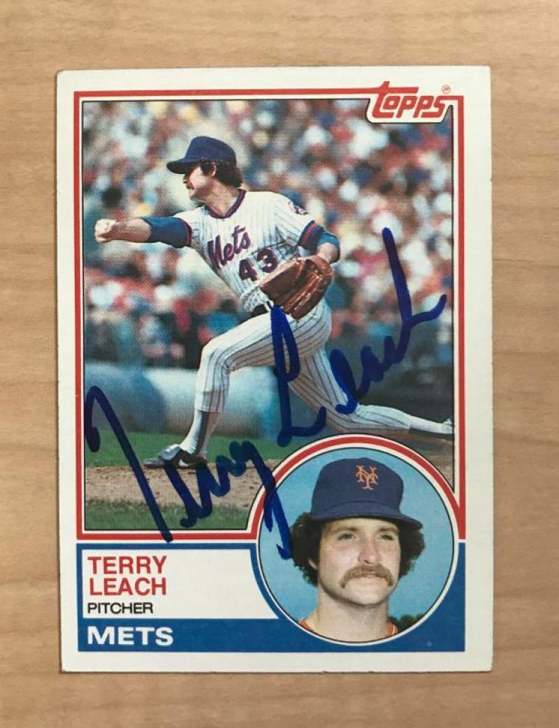 TERRY LEACH NEW YORK METS SIGNED AUTOGRAPHED 1983 TOPPS CARD #187 W/COA