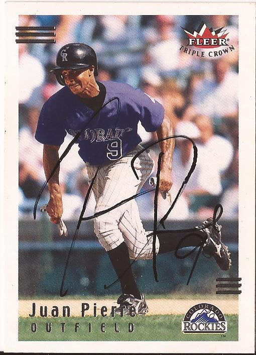 JUAN PIERRE COLORADO ROCKIES SIGNED AUTOGRAPHED 2002 FLEER TRIPLE CROWN #123 COA
