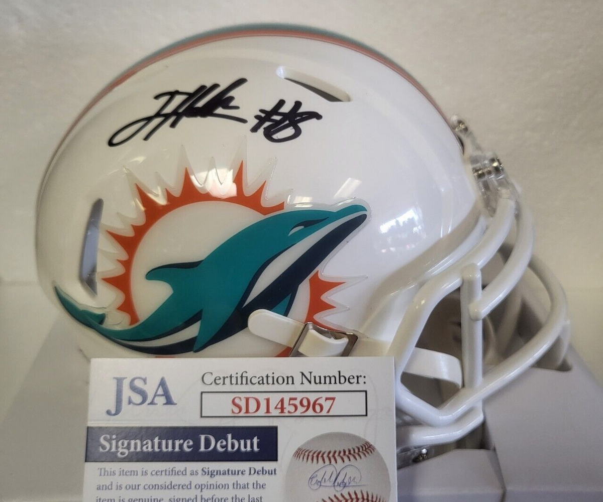 JEVON HOLLAND MIAMI DOLPHINS SIGNED AUTOGRAPH SPEED MINI HELMET JSA #SD145967
