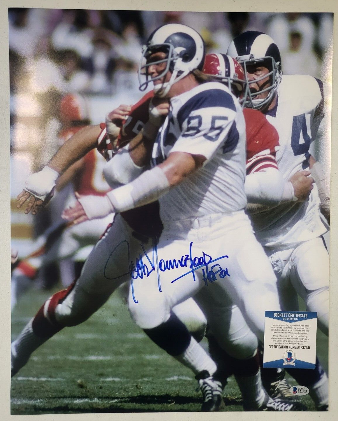 JACK YOUNGBLOOD HOF 01 RAMS SIGNED AUTOGRAPHED 16X20 PHOTO BECKETT AUTHENTICATED