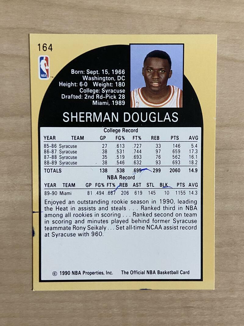 SHERMAN DOUGLAS MIAMI HEAT SIGNED AUTOGRAPHED 89-90 NBA HOOPS CARD #164 W/COA