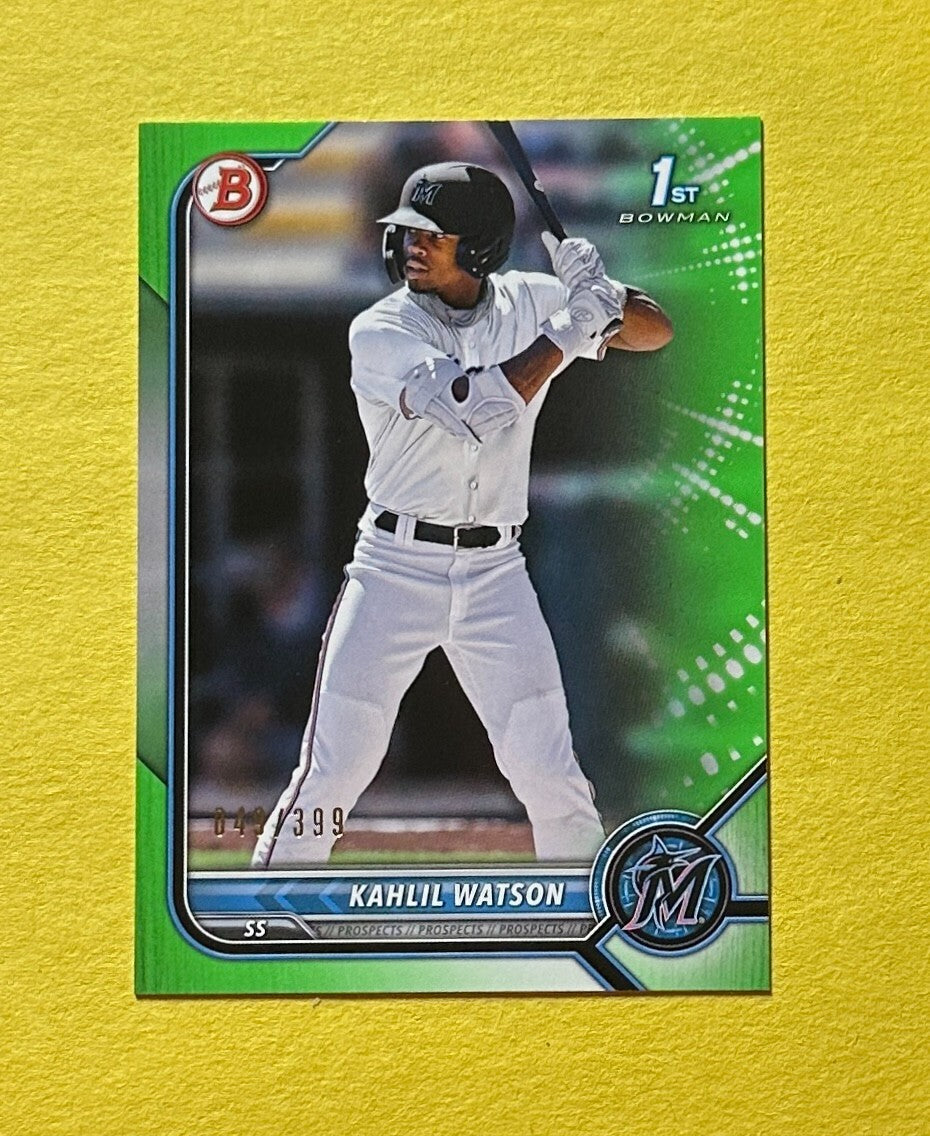 2022 BOWMAN KAHLIL WATSON GREEN PAPER /399 #BP-3 MARLINS 1ST BOWMAN