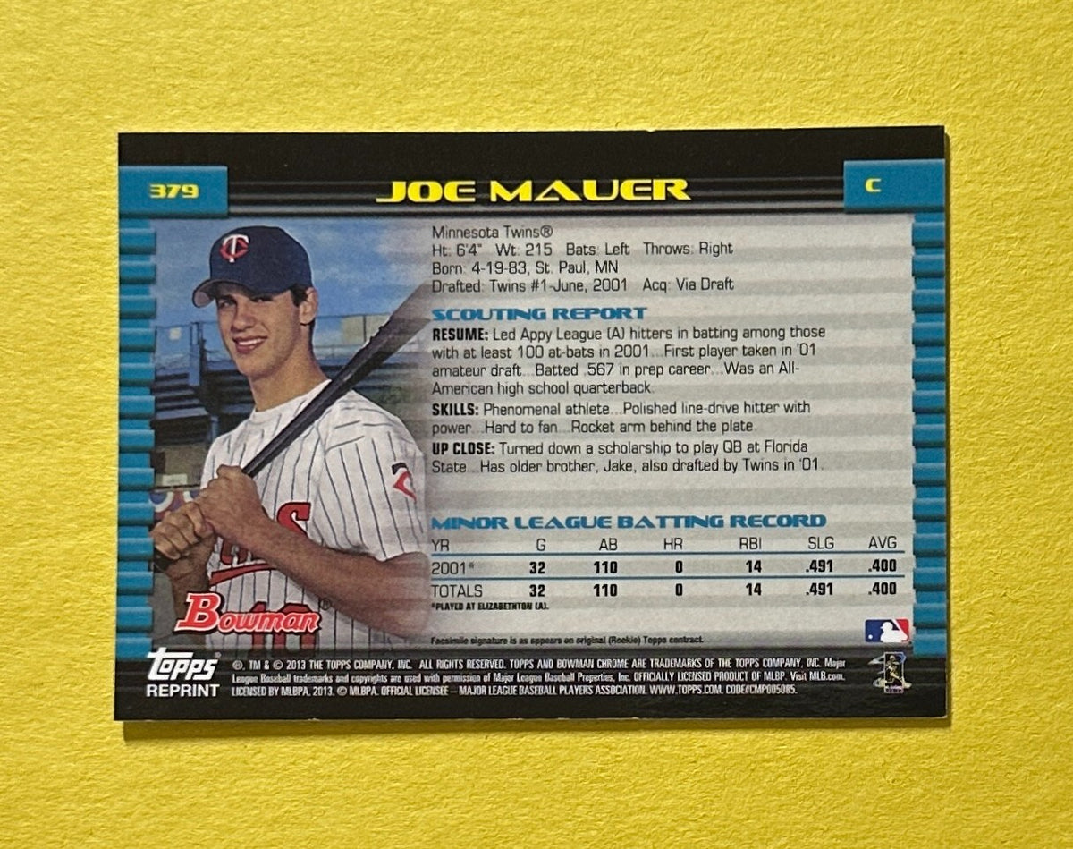 2013 TOPPS JOE MAUER BOWMAN SAPPHIRE REPRINT #397 TWINS