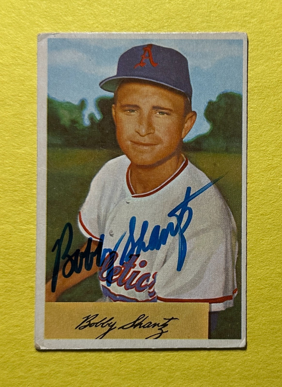 1954 BOWMAN BOBBY SHANTZ AUTHENTIC AUTO COA ATHLETICS #19