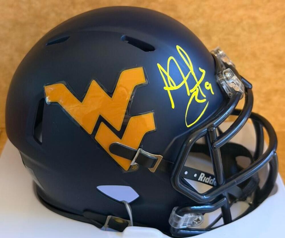 ADAM "PACMAN" JONES WVU SIGNED AQUTO SATIN MINI HELMET BECKETT AUTH