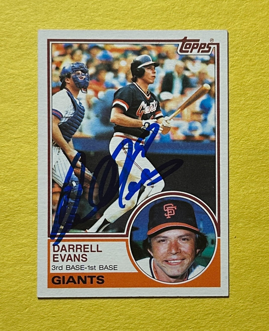 1983 TOPPS DARRELL EVANS SIGNED AUTOGRAPH CARD W/ COA #448 GIANTS