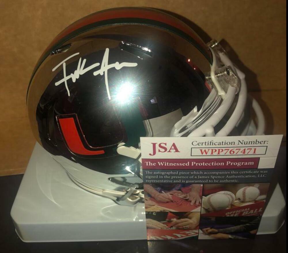 FRANK GORE MIAMI HURRICANES CHROME SPEED MINI HELMET  JSA WITNESSED