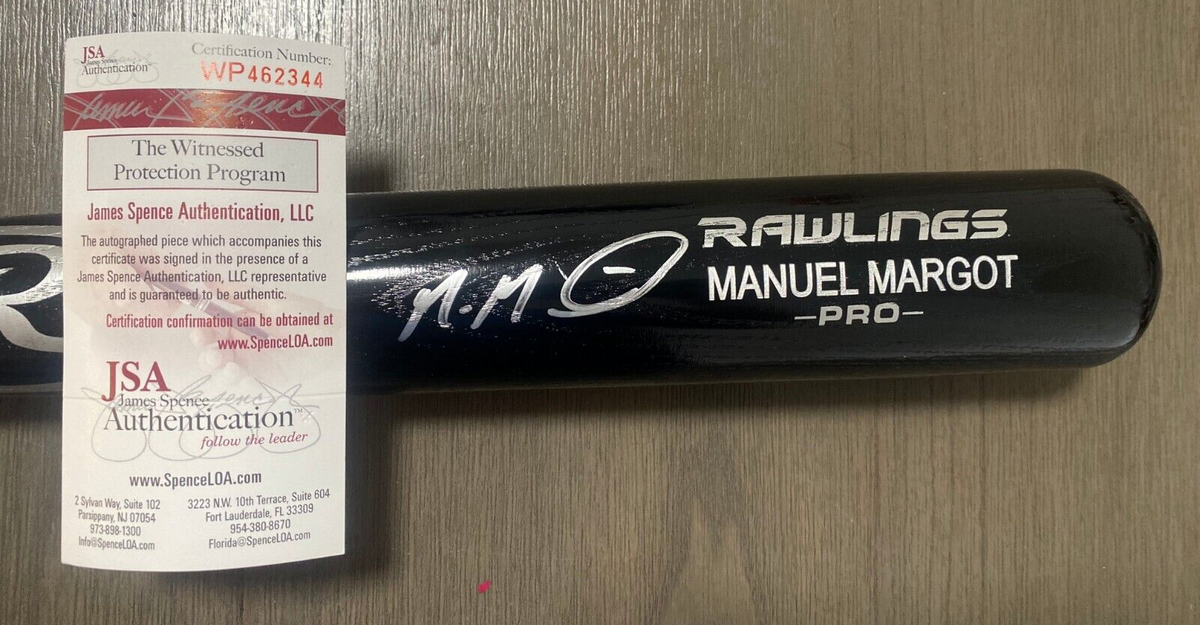 MANUEL MARGOT TWINS/DODGERS SIGNED AUTOGRAPH ENGRAVED BLK RAWLINGS BAT JSA *
