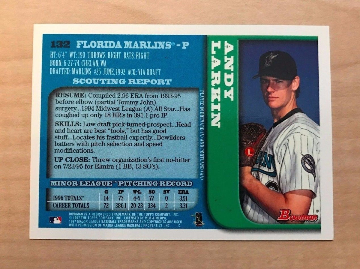ANDY LARKIN FLORIDA MARLINS SIGNED AUTOGRAPHED 1997 TOPPS CARD #132 W/COA
