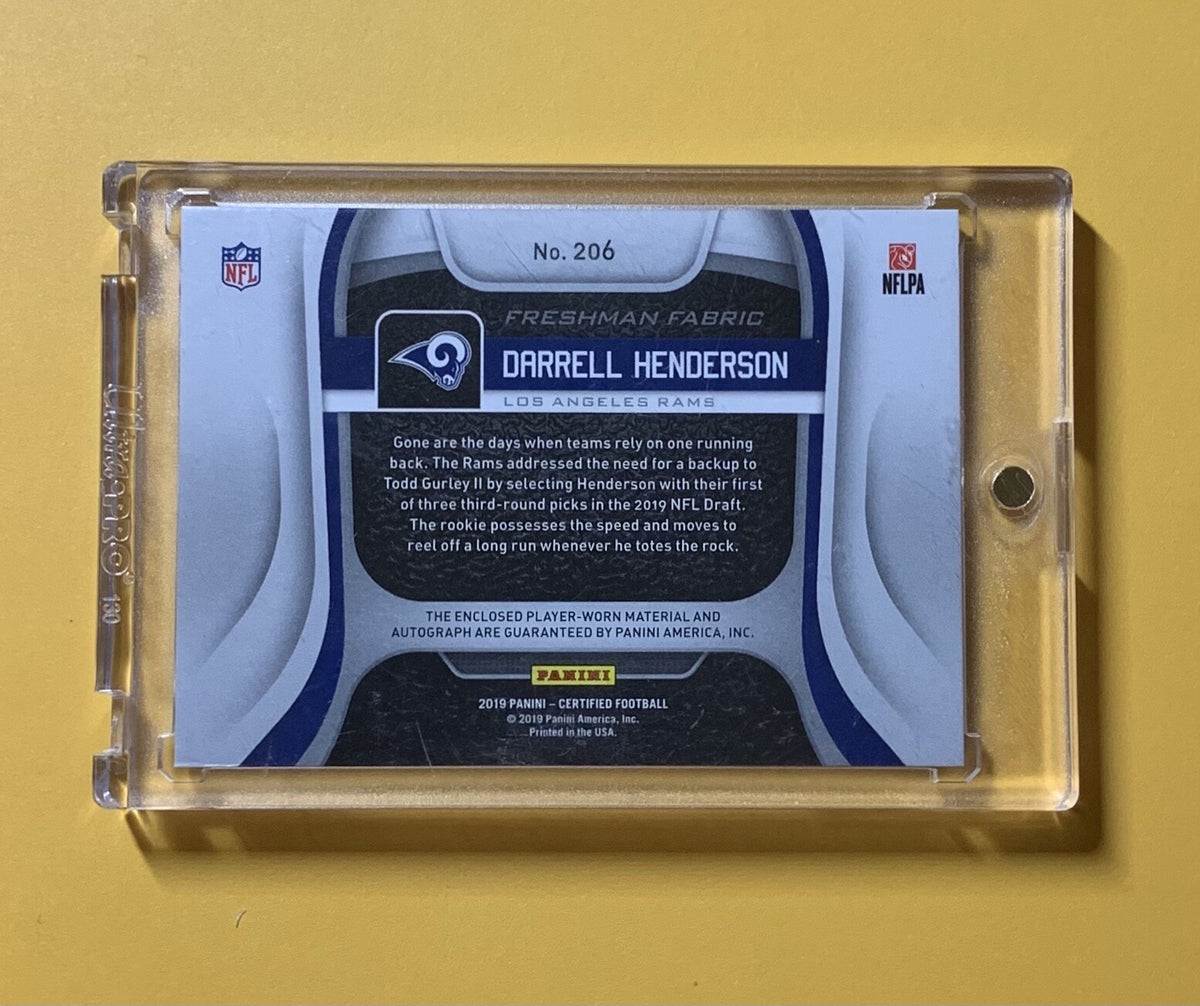 2019 PANINI CERTIFIED DARRELL HENDERSON ROOKIE PATCH AUTO /3 SSP #206 RAMS 