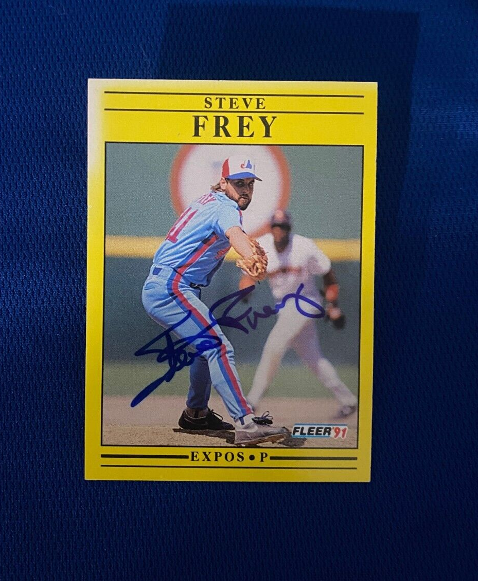 1991 FLEER STEVE FREY MONTREAL EXPOS AUTOGRAPHED SIGNED CARD #231 W/COA