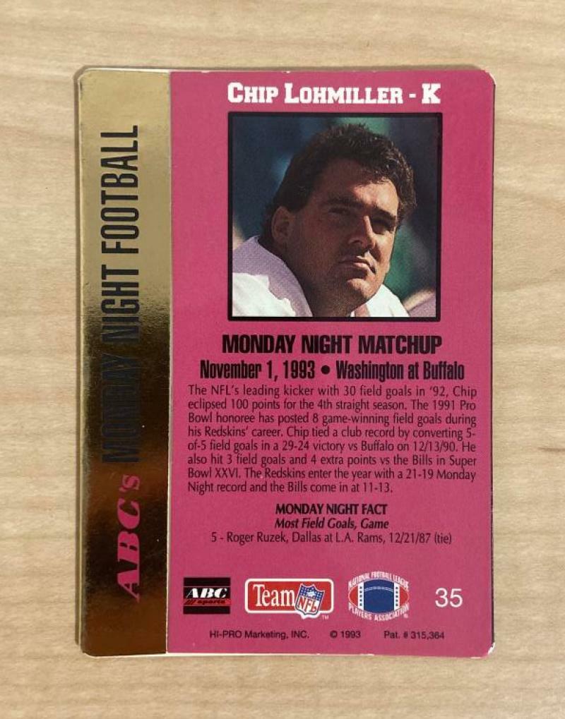 CHIP LOHMILLER WASHINGTON REDSKINS SIGNED 1993 ACTION PACKED CARD #35 W/COA