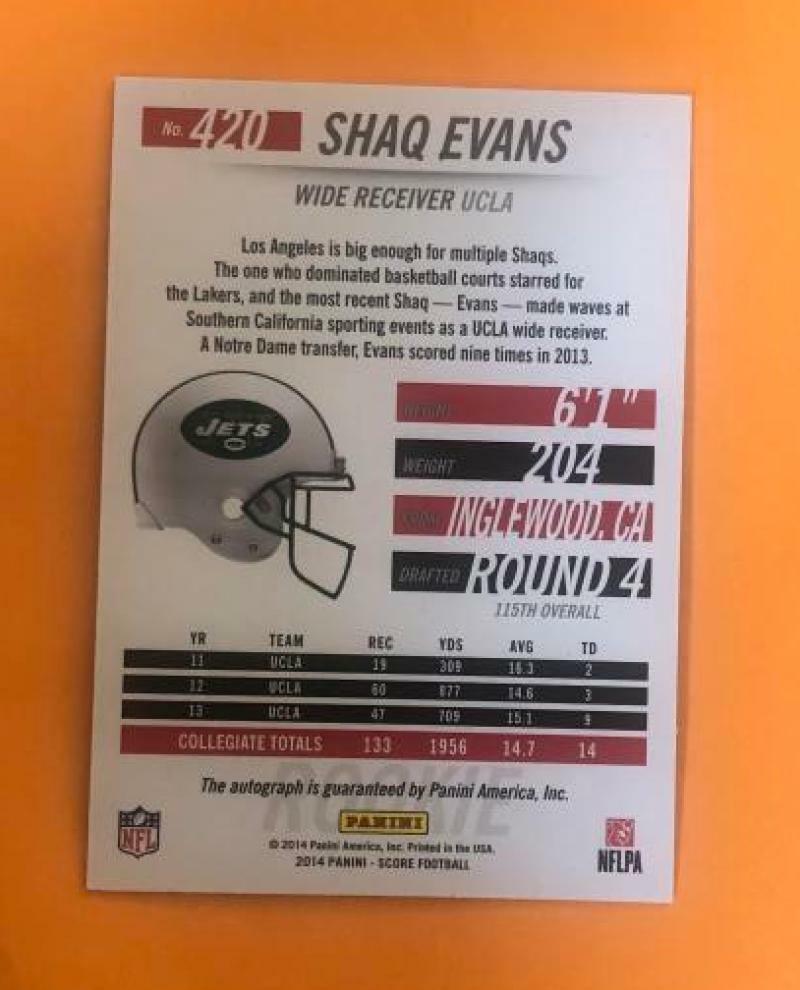 2014 SCORE SHAQ EVANS UCLA JETS  AUTO ROOKIE #420 3/15