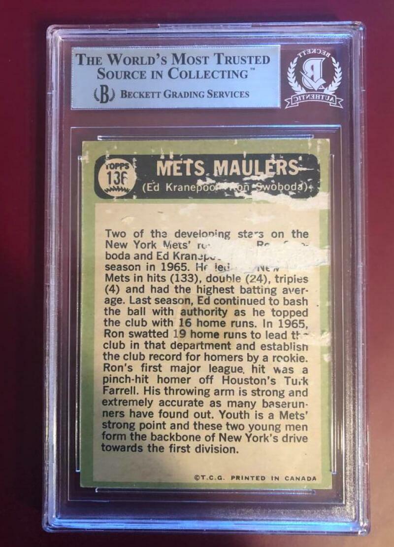 1967 TOPPS KRANEPOOL/SWOBODA METS SEE BACK OF CARD SIGNED CARD BECKETT AUTHENTIC