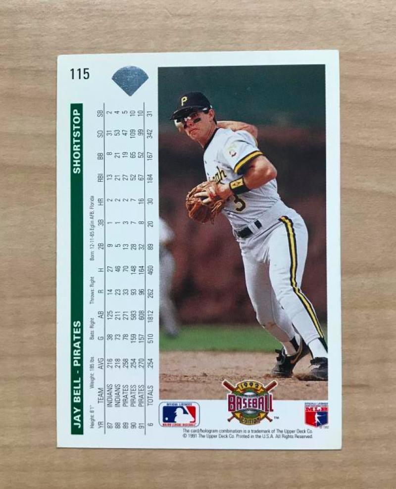 JAY BELL PITTSBURGH PIRATES SIGNED AUTOGRAPHED 1992 UPPER DECK CARD #115 W/COA