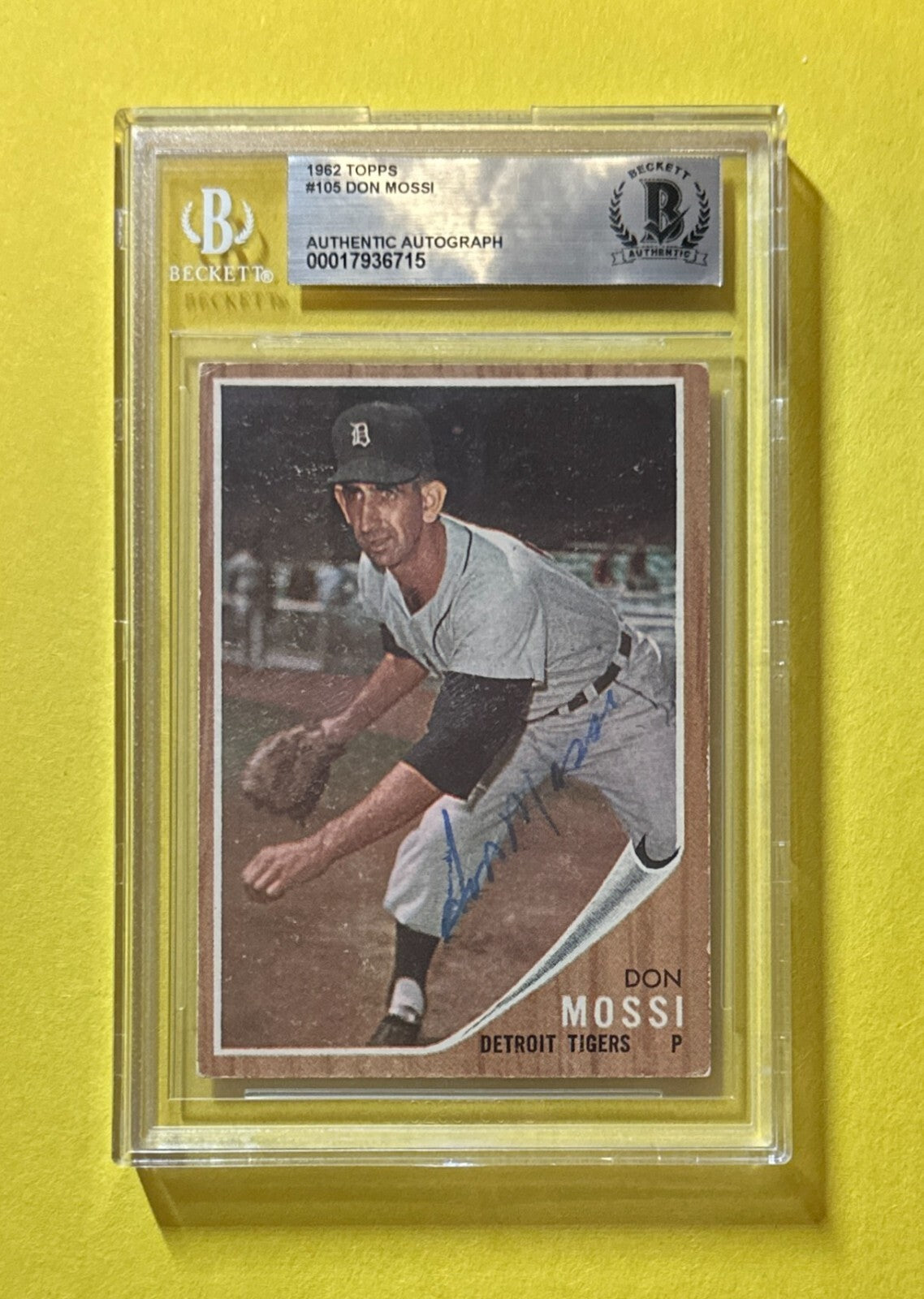 1962 TOPPS DON MOSSI #105 BECKETT AUTHENTIC SIGNED AUTOGRAPHED CARD YANKEES