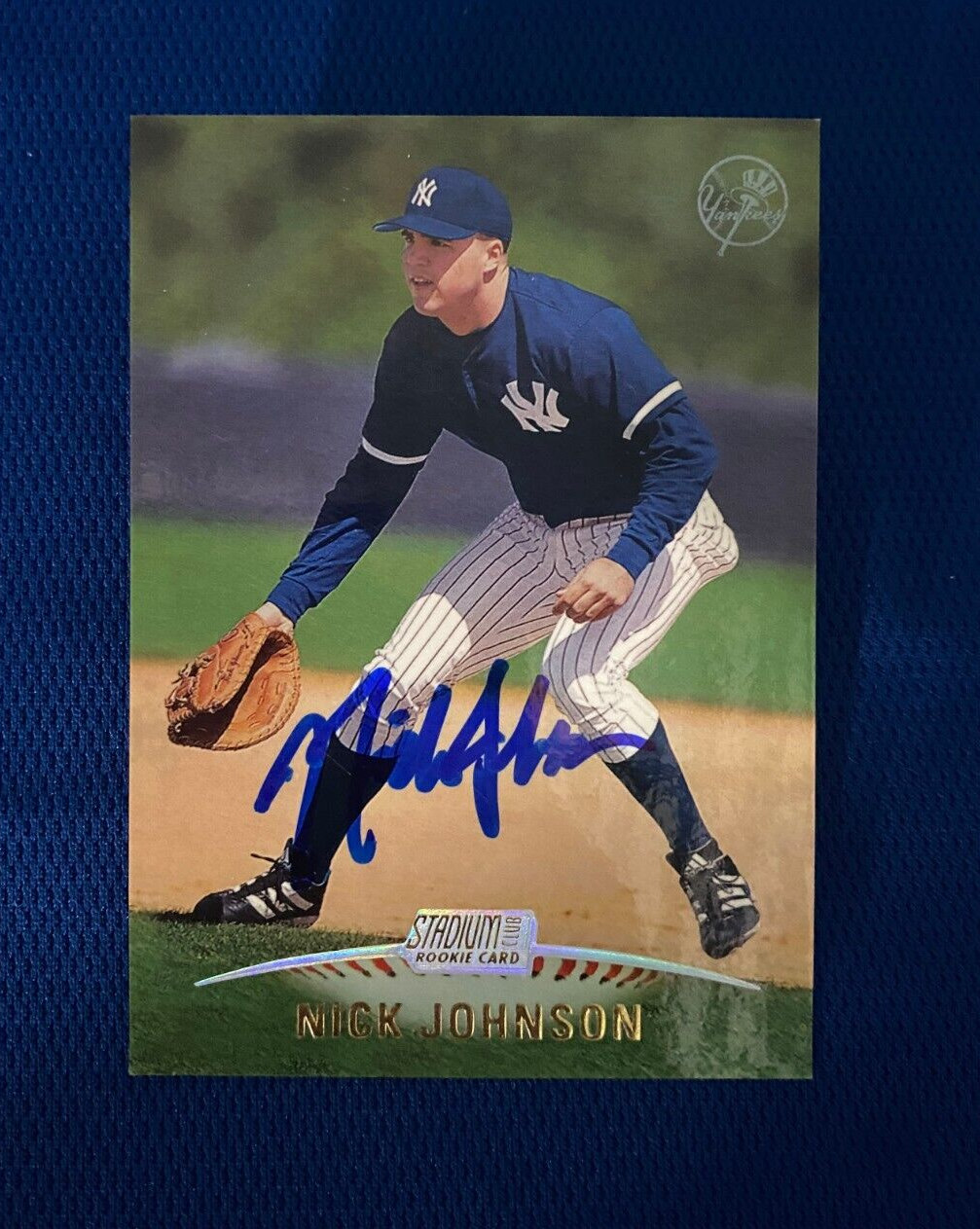 1999 STADIUM CLUB NICK JOHNSON YANKEES RC AUTOGRAPHED SIGNED CARD #144 W/COA