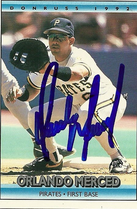 ORLANDO MERCED PITTSBURGH PIRATES SIGNED AUTOGRAPHED 1991 LEAF CARD #310 W/COA