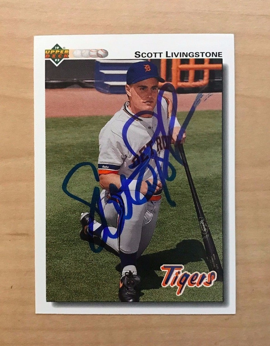 SCOTT LIVINGSTONE DETROIT TIGERS SIGNED AUTOGRAPHED 1992 UPPER DECK CARD #538 W/