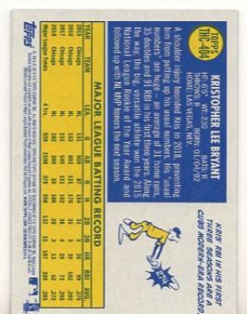 2019 TOPPS HERITAGE KRIS BRYANT CHROME PURPLE REFRACTOR THC-404