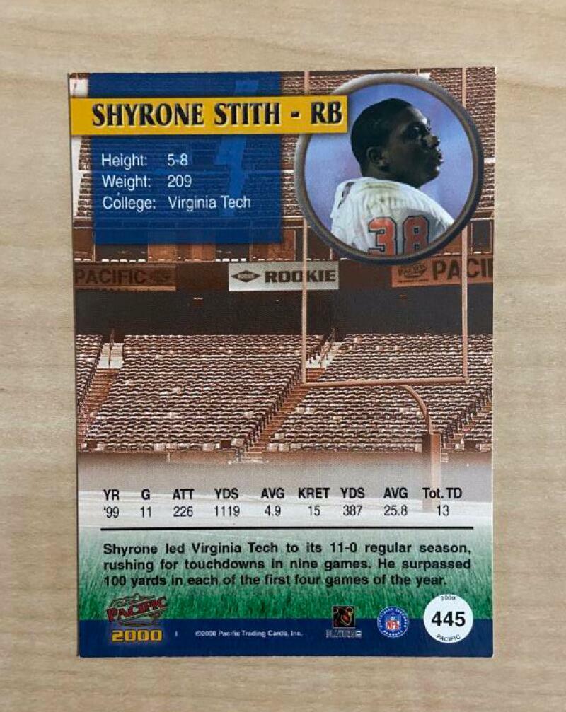 SHYRONE STITH JACKSONVILLE JAGUARS SIGNED 2000 PACIFIC CARD #445 W/COA