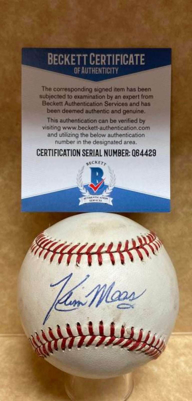 KEVIN MAAS NEW YORK YANKEES SIGNED AUTOGRAPHED A.L. BASEBALL BECKETT Q64429