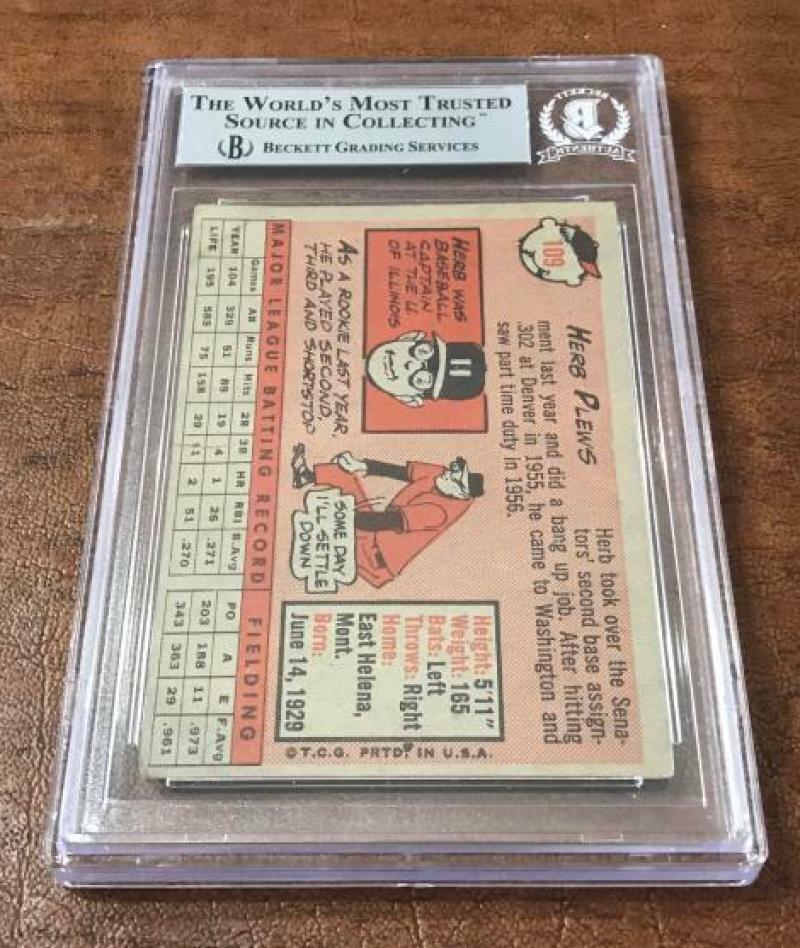 1958 TOPPS HERB PLEWS SENATORS SIGNED CARD BECKETT AUTHENTIC AUTOGRAPH