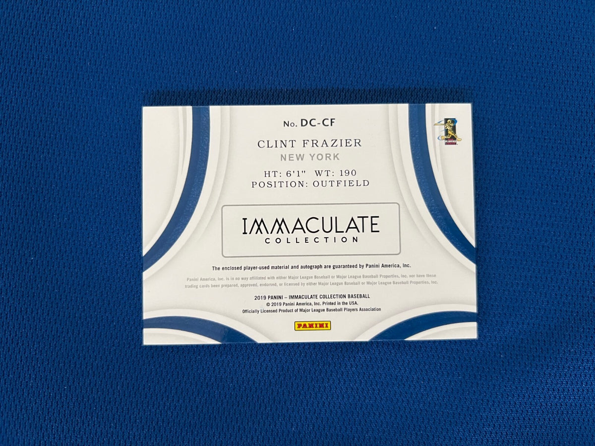 2019 IMMACULATE CLINT FRAZIER DUGOUT COLLECTION AUTO PATCH JERSEY CARD /25