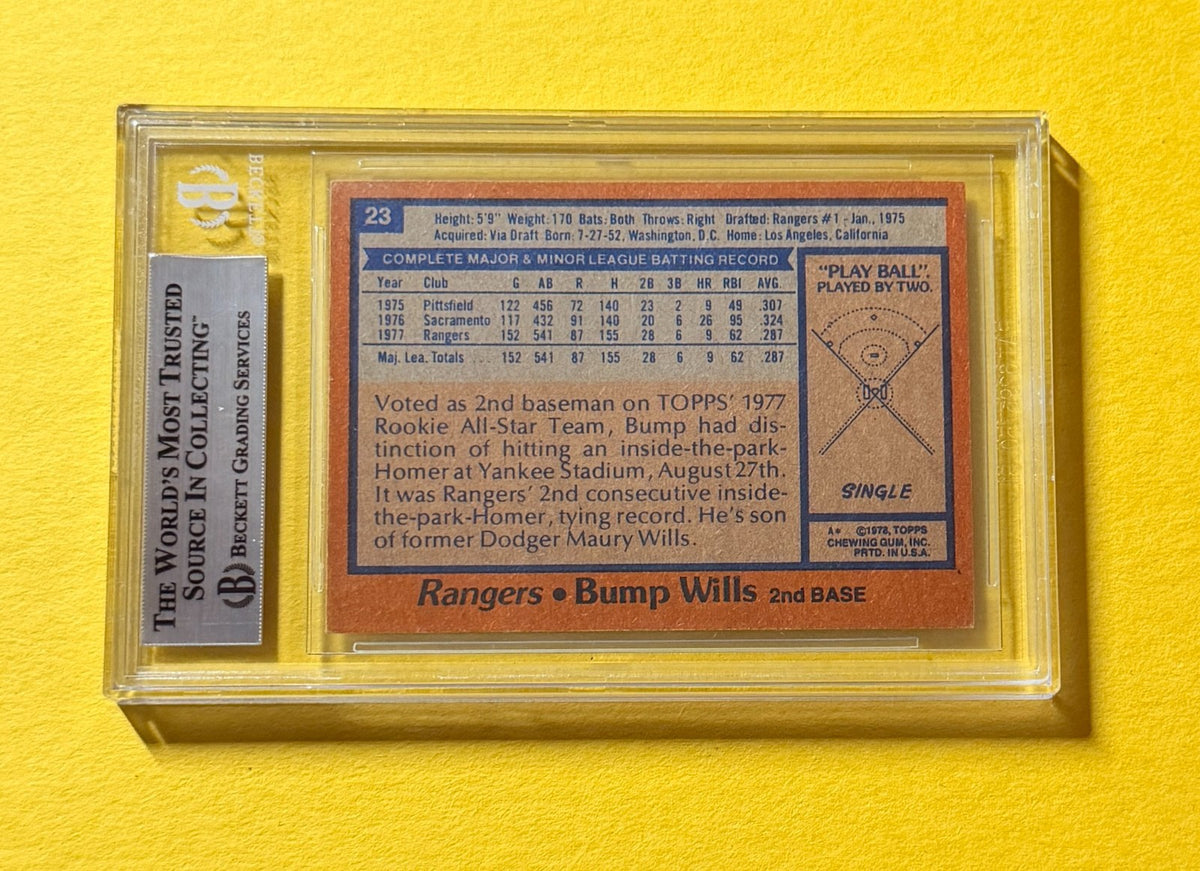 1978 TOPPS BUMP WILLS #23 SIGNED AUTO CARD BECKETT AUTHENTIC RANGERS