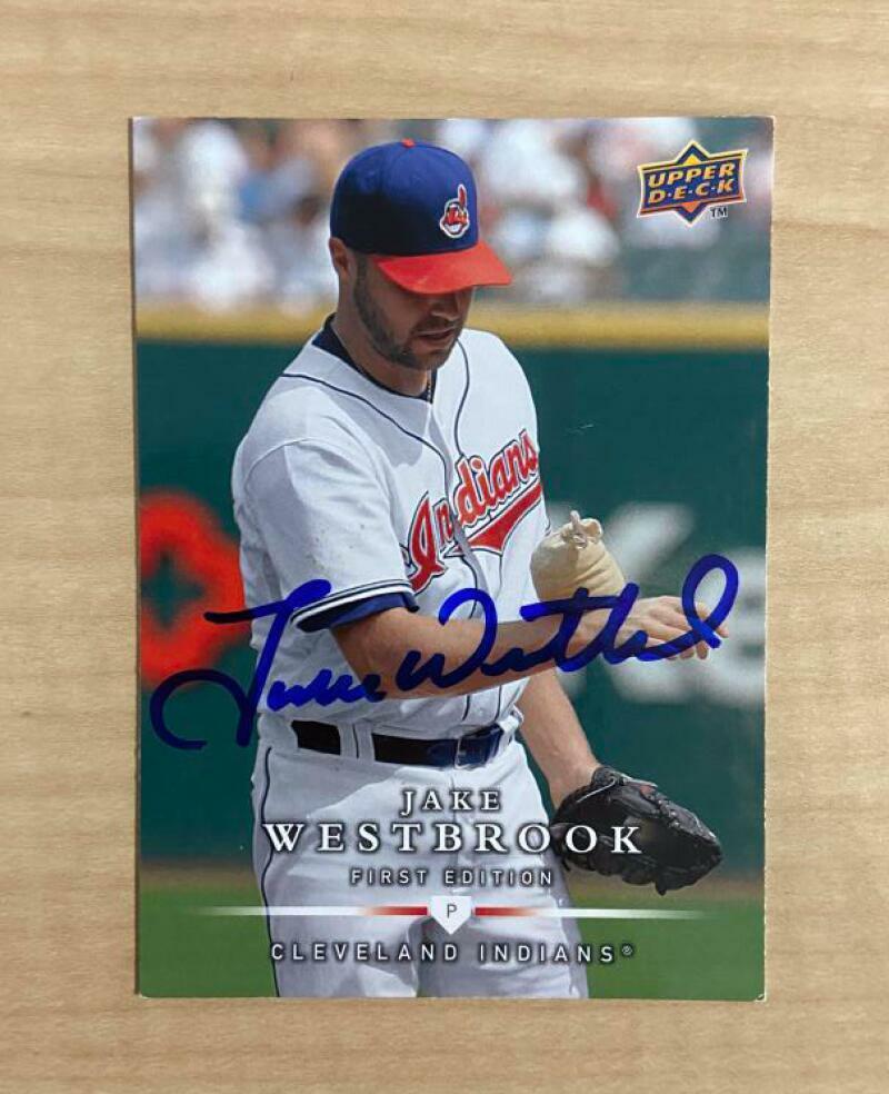JAKE WESTBROOK CLEVELAND INDIANS SIGNED 2008 UPPER DECK CARD #100 W/COA