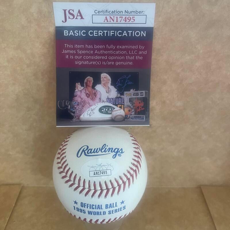 DAVE JUSTICE BRAVES 95 WS CHAMPS SIGNED 1995 WS BASEBALL JSA AUTH