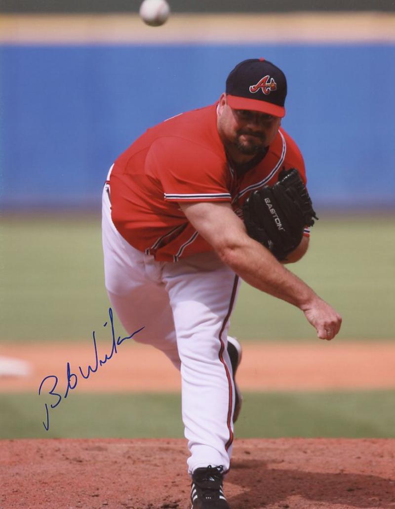BOB WICKMAN  ACTION ATLANTA BRAVES SIGNED AUTOGRAPHED 8x10 PHOTO W/COA 