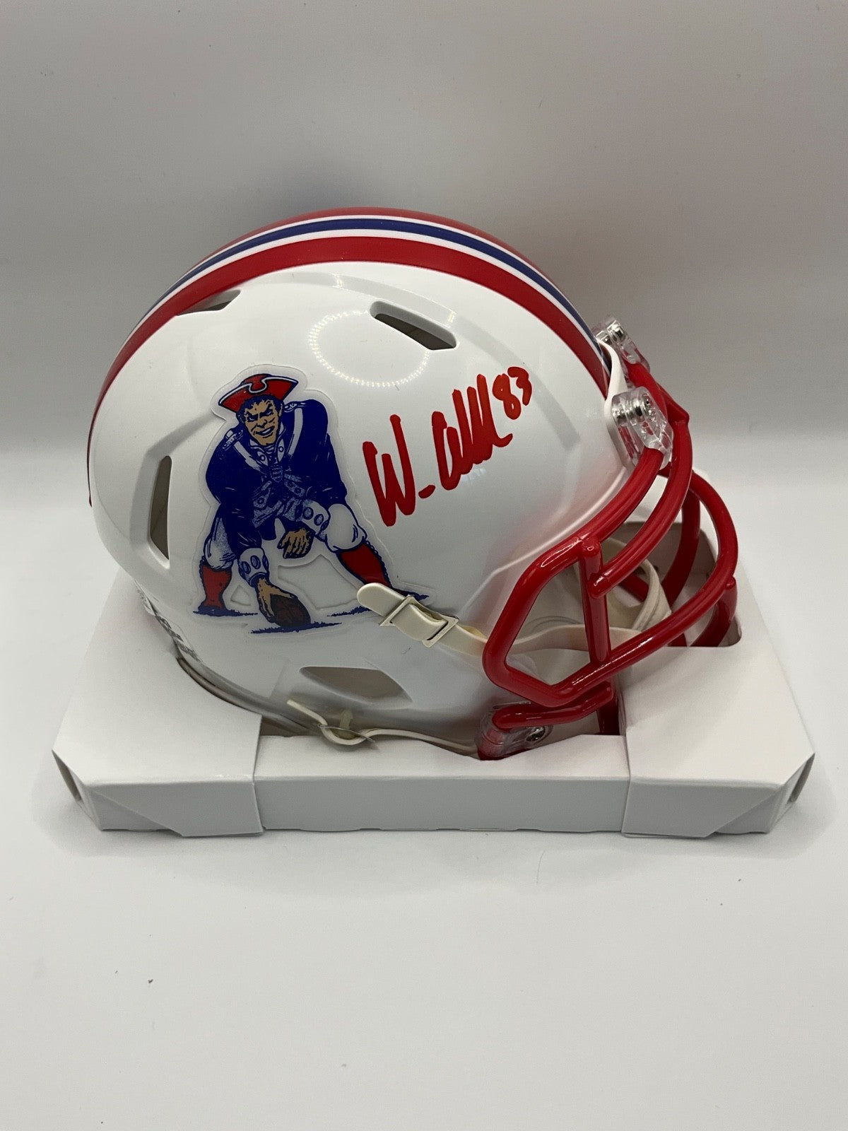 WES WELKER NEW ENGLAND PATRIOTS SIGNED RETRO COLLECTION MINI HELMET JSA