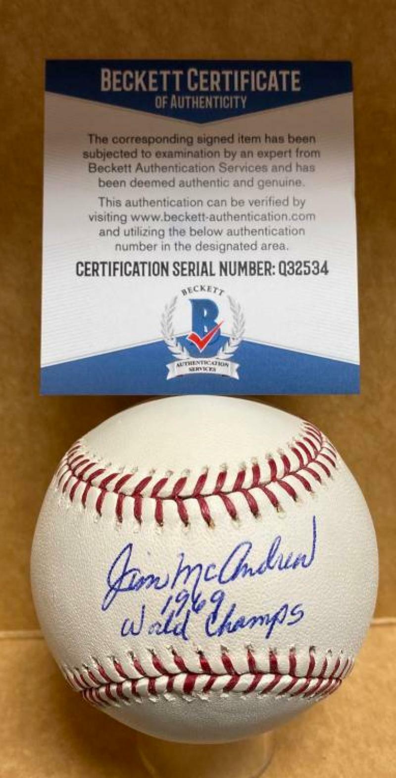 JIM MCANDREW 1969 WORLD CHAMPS METS SIGNED AUTO M.L. BASEBALL BECKETT Q32534