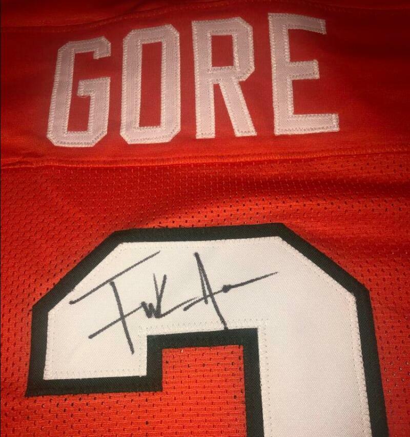 FRANK GORE HURRICANES SIGNED AUTO ORANGE CUSTOM XL JERSEY JSA WITNESSED 