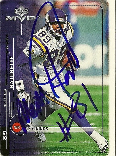 MATTHEW HATCHETTE MINNESOTA VIKINGS SIGNED AUTO 1999 UPPER DECK CARD #107 W/COA