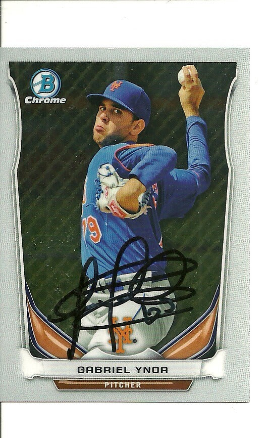 GABRIEL YNOA NEW YORK METS SIGNED AUTO 2014 BOWMAN CHROME CARD #BCP51 W/COA