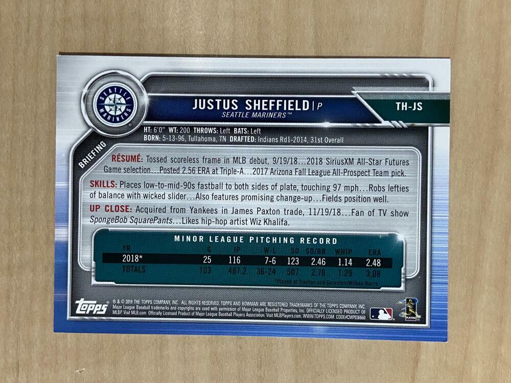 JUSTUS SHEFFIELD SEATTLE MARINERS 2019 TOPPS HOLIDAY 60/99 CARD #TH-JS