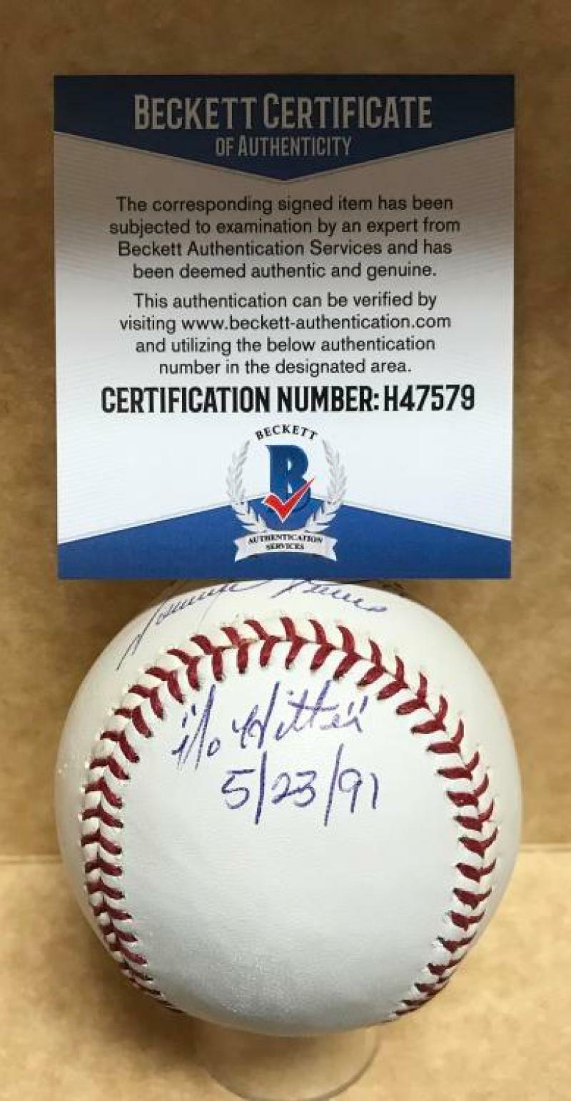 TOMMY GREENE #49 NO HITTER 5/23/91 SIGNED AUTO M.L. BASEBALL BECKETT H47579