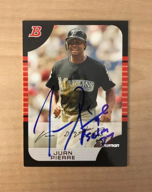 JUAN PIERRE FLORIDA MARLINS SIGNED AUTOGRAPHED 2005 BOWMAN CARD #11 W/COA