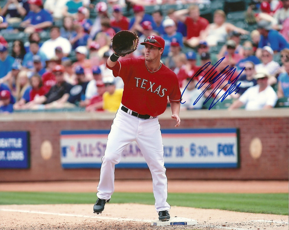 CHRIS MCGUINESS TEXAS RANGERS SIGNED AUTOGRAPHED 8x10 PHOTO W/COA 1ST BASE