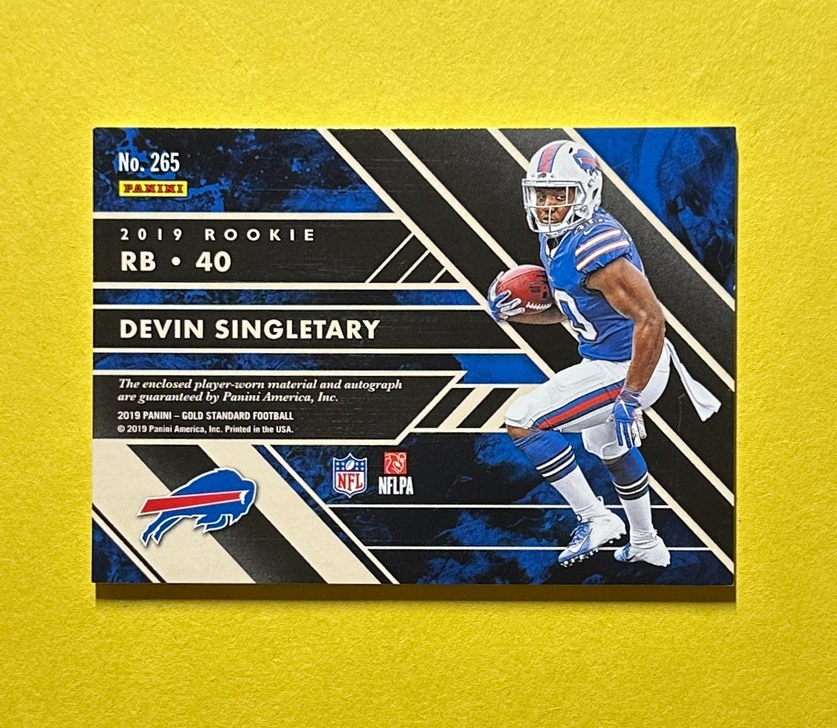 2019 PANINI GOLD STANDARD DEVIN SINGLETARY DUAL ROOKIE PATCH AUTO /19 #265 BILLS