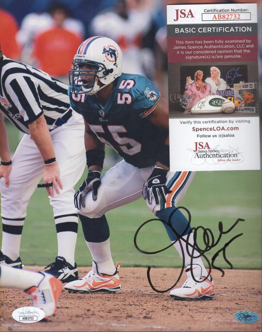 JR SEAU (JUNIOR) MIAMI DOLPHINS RARE SIGNED 8X10 PHOTO SEAU HOLO JSA AB82732 