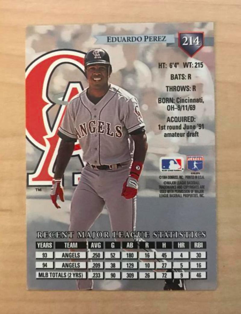 EDUARDO PEREZ CALIFORNIA ANGELS SIGNED AUTOGRAPHED 1995 DONRUSS CARD #214 W/COA